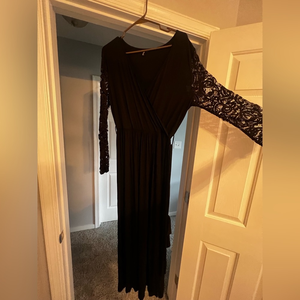 Max black wrap dress with lace sleeve